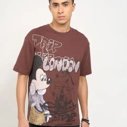 People By Pantaloons Brown Cotton Boxy Fit Printed T-Shirts-image-58