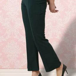 FITHUB Green Relaxed Fit High Rise Bootcut Trousers-image-38