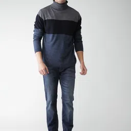 Mast & Harbour Men Blue Striped Pullover-picture-4