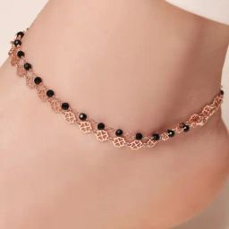 Zavya Heartfelt Harmony 925 Sterling Silver Anklet with Black Beads-image-64