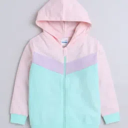 BUMZEE Green & Pink Girls Full Sleeves Cotton Hooded Zipper Sweatshirt Age - 3-4 Years-image-55