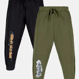 Kiddopanti Kids Jet Black & Olive Printed Trackpants (Pack Of 2)-image-98