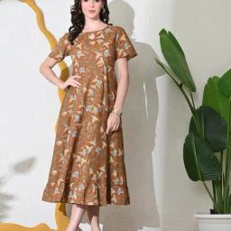 DECKEDUP Mustard Cotton Floral Short Sleeves Dress-image-52
