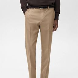 MANGO MAN Mid-Rise Slim Fit Virgin Wool Formal Trousers-image-56