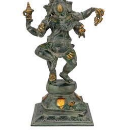 CraftVatika Charcoal Grey and Gold-Toned Handcrafted Brass Dancing Ganesha Idol-image-30