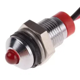 RS PRO Red Panel Mount Indicator 2V DC, Mounting Hole Size 6 mm, Termination Type Lead Wires, IP Rating IP67, Model No 7227671-34