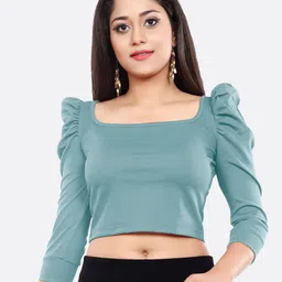 LONDON BELLY Sea Green Square Neck Fitted Crop Top-image-99