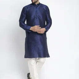 Jompers Men Navy Blue & White Self Design Kurta with Pyjamas-image-41