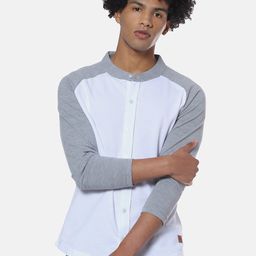 Campus Sutra Men White & Grey Regular Fit Colourblocked Casual Shirt-image-1