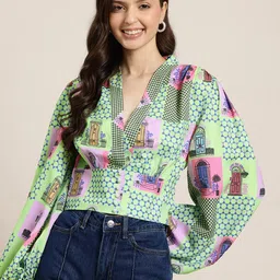 HERE&NOW Printed Puff Sleeve Smocked Top-image-36