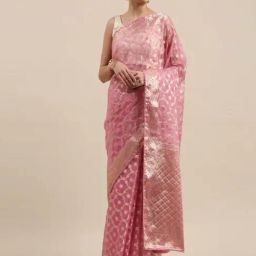 Geroo Jaipur Pink Woven Pattern Saree With Unstitched Blouse-image-31