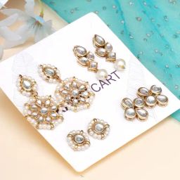 Karatcart Handcrafted Kundan Dangler & Stud Earrings - Set of 4-12