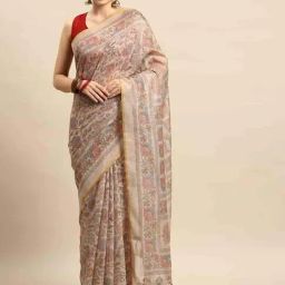 Silk Land Beige Printed Saree With Unstitched Blouse-image-93