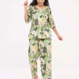 Clovia Green Cotton Regular Fit Printed Night Suit-picture-37