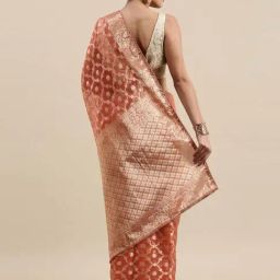 Geroo Jaipur Peach Woven Pattern Saree With Unstitched Blouse image 2