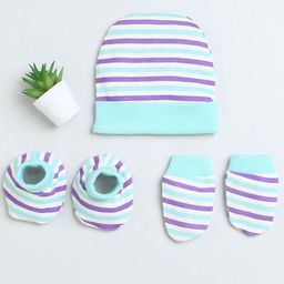 BUMZEE Infant Boys Striped Cotton Beanie With Mitten & Booties-42