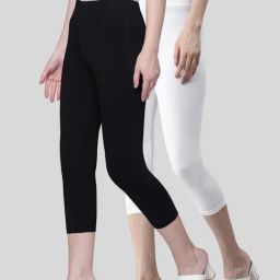 Kryptic Black & White Cotton Capris - Pack Of 2-image-32