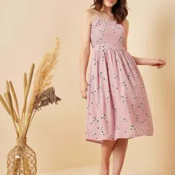 Carlton London Pink Printed A-Line Dress-image-41