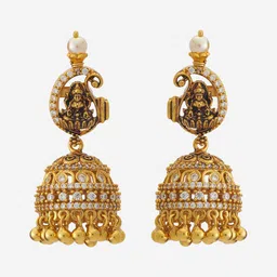 Kushal's Fashion Jewellery 92.5 Pure Silver Gold-Plated Dome Shaped Jhumkas Earrings image 2
