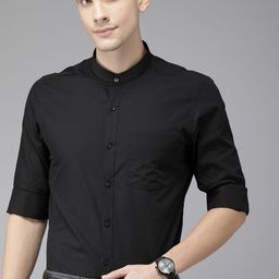 Turtle Men Black Relaxed Slim Fit Solid Formal Shirt-image-71