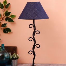 Devansh Navy Blue & Brown Self Design Traditional Table Lamp-33
