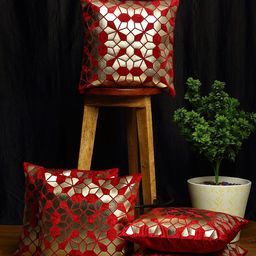 HOSTA HOMES Maroon Set of 5 Geometric Square Cushion Covers-38