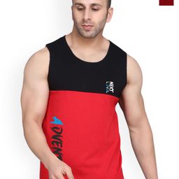 SLOWLORIS Pack Of 2 Printed Scoop Neck Gym Vests VSL26 CMB(ADV BLACKRED)(OVRTNK MAROON)-picture-6