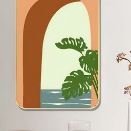 Livin'luxe Peach-Coloured & Brown Tropical Arch Window Wooden Wall Art-picture-31
