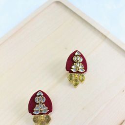 Royal Maroon Lotus Stud Earrings-image-90
