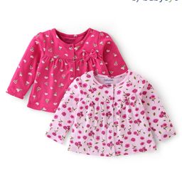 Babyoye Eco Conscious100% Cotton Knit Floral Printed Full Sleeves Vests Pack of 2- Multicolour-image-38