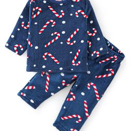 Babyhug Full Sleeves Winter Wear Suits With Candy Print - Navy Blue-image-93