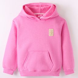 Little Kangaroos Full Sleeves Drop Shoulder Hoodie with Patch & Front Pockets - Pink-image-32