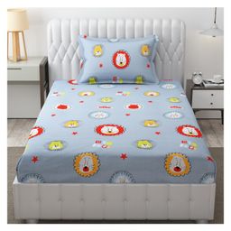 Filymore Lion Printed Single Bedsheet with 1 Pillow Cover-Dark Grey-12