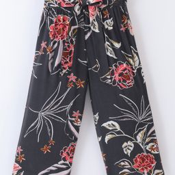CrayonFlakes Wild Flowers & Leaves Printed Belted Palazzo - Grey-picture-46