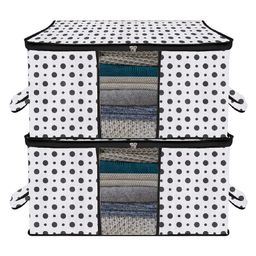 Kuber Industries Underbed Storage BagNon-Woven Polka Dot Print Blanket CoverRazai CoverDuvet Cover Transparent Window & HandleLargePack of 2,Black & White,-image-86