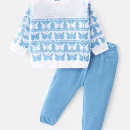 Babyhug Knit Full Sleeves Sweater Set With Butterfly Design - Sky Blue-picture-18