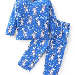 Babyhug Cotton Knit Full Sleeves Night Suit with Bunny Print - Blue-image-65