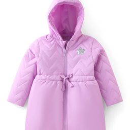 Babyhug Woven Full Sleeves Padded Hooded Coat with Quilted Design & Star Patch Detailing - Mauve-picture-10