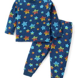 Babyhug Cotton Knit Full Sleeves Night Suit With Stars Print - Navy-image-44