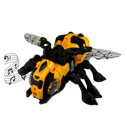 Planet of Toys Insect Bee Crawling Toy with Universal Wheels, Mechanical Appearance, Lights, Music, and Simulated Flapping Wings - Interactive Crawling Insect Toy for Kids - Yellow-27