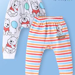 Babyoye DisneyCotton Knit Full Length Diaper Pants Striped & Winnie The Pooh Print Pack Of 2 - White & Light Blue-image-78