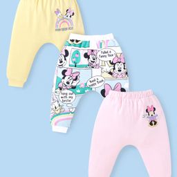 Babyhug Disney Interlock Knit Full Length Diaper Leggings With Minnie Mouse Graphics Pack of 3 - Yellow Light Blue & Light Pink-picture-42