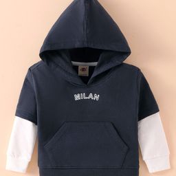 Zero Cotton Knit Full Doctor Sleeves Hooded Sweatshirt with Text Embroidery & Kangaroo Pockets - Charcoal Grey-image-23
