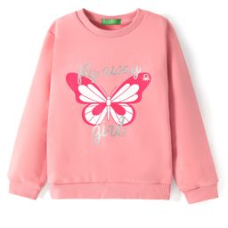 UCB Cotton Knit Full Drop Shoulder Sleeves Sweatshirt with Butterfly & Foil Glitter Print - Light Pink-image-65