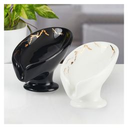 KOOKEE Ceramic Soap Holder Dish, Set of 1 Bathroom Accessories for Home, Black & White (Set of 2) (11926)-image-33