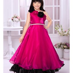Tiny Kingdom Sleeveless Floral Applique Stone Embellished Layered Gown - Pink-image-21