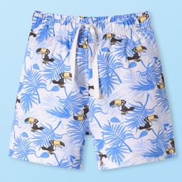 Babyhug Single Jersey Knit Mid Thigh Shorts With Bird & Leaf Print - White-image-42