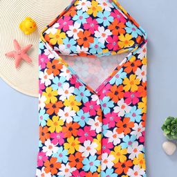 Babyhug Terry Knit Hooded Wrapper With Floral Print - Multicolour-image-41