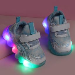 KIDLINGSS Heart & Floral Applique Detailed & Foil Printed With Velcro Closure LED Shoes - Light Blue-picture-11