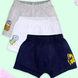 Kiddopanti Cotton Pack Of 3 Baby Giraffe & Dinosaur Printed Boxers - White Navy Blue & Grey Melange-picture-18